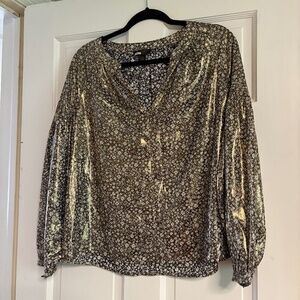 Gold Printed Anthropologie Blouse Size S
